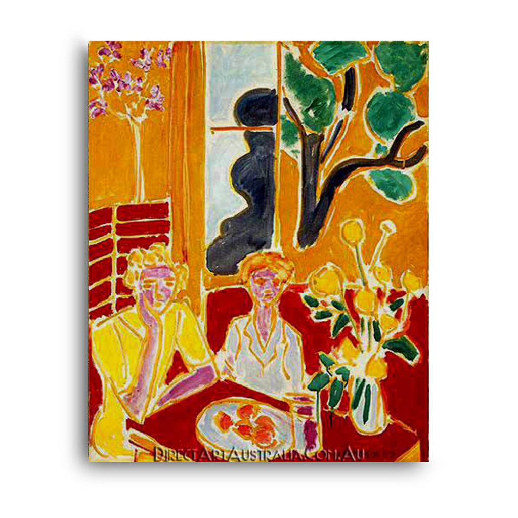 Two Girls in a Yellow and Red Interior