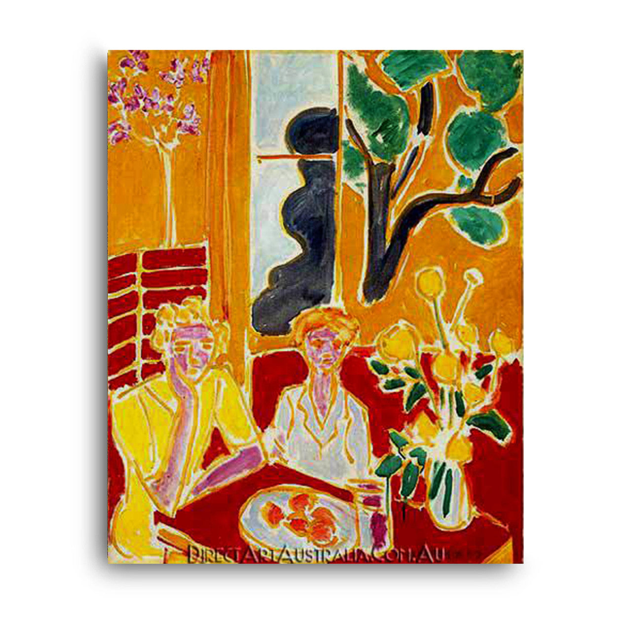Two Girls in a Yellow and Red Interior