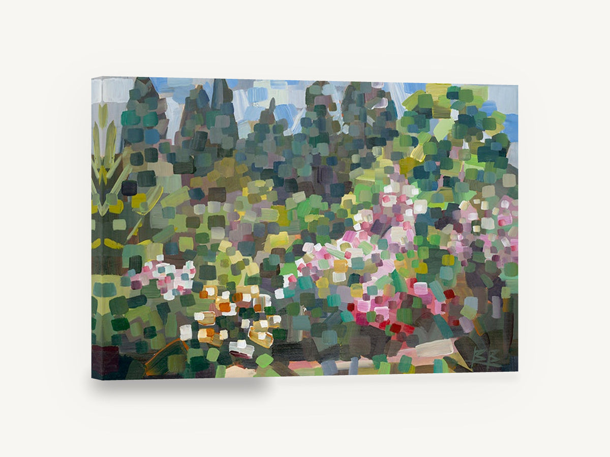 Spring Garden Mosaic, abstract spring garden blossom landscape, floral canvas wall art print ready to hang