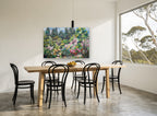 Spring Garden Mosaic floral canvas print on the wall of a dining room