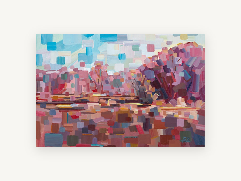 Pink Block Thicket, pink abstract landscape painting style, landscape canvas wall art print, front view