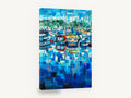 Blue Marina Mosaic, blue marina boats abstract painting, coastal canvas wall art print ready to hang