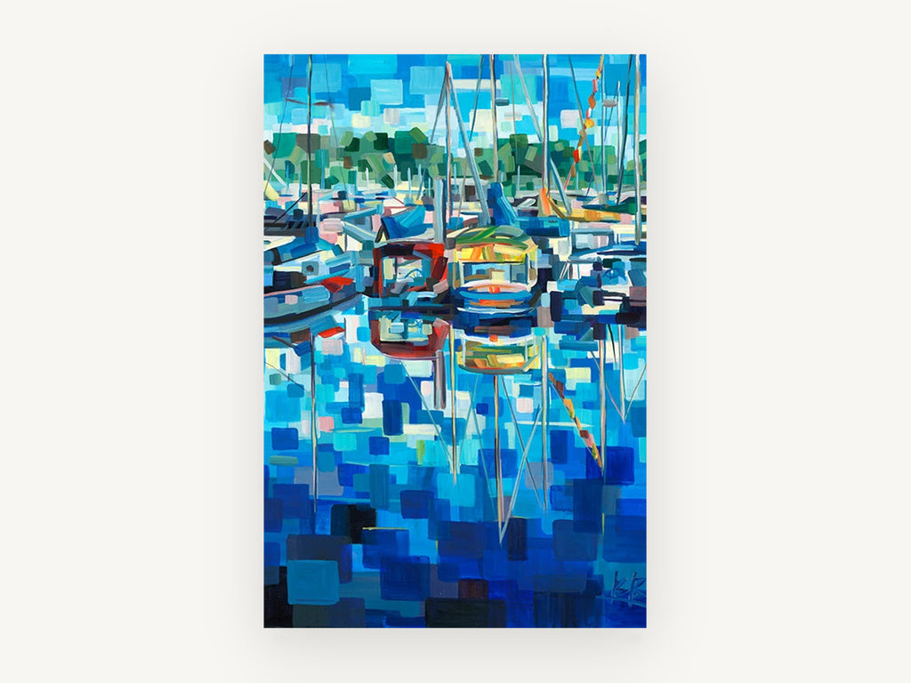 Blue Marina Mosaic, coastal canvas wall art print, front view