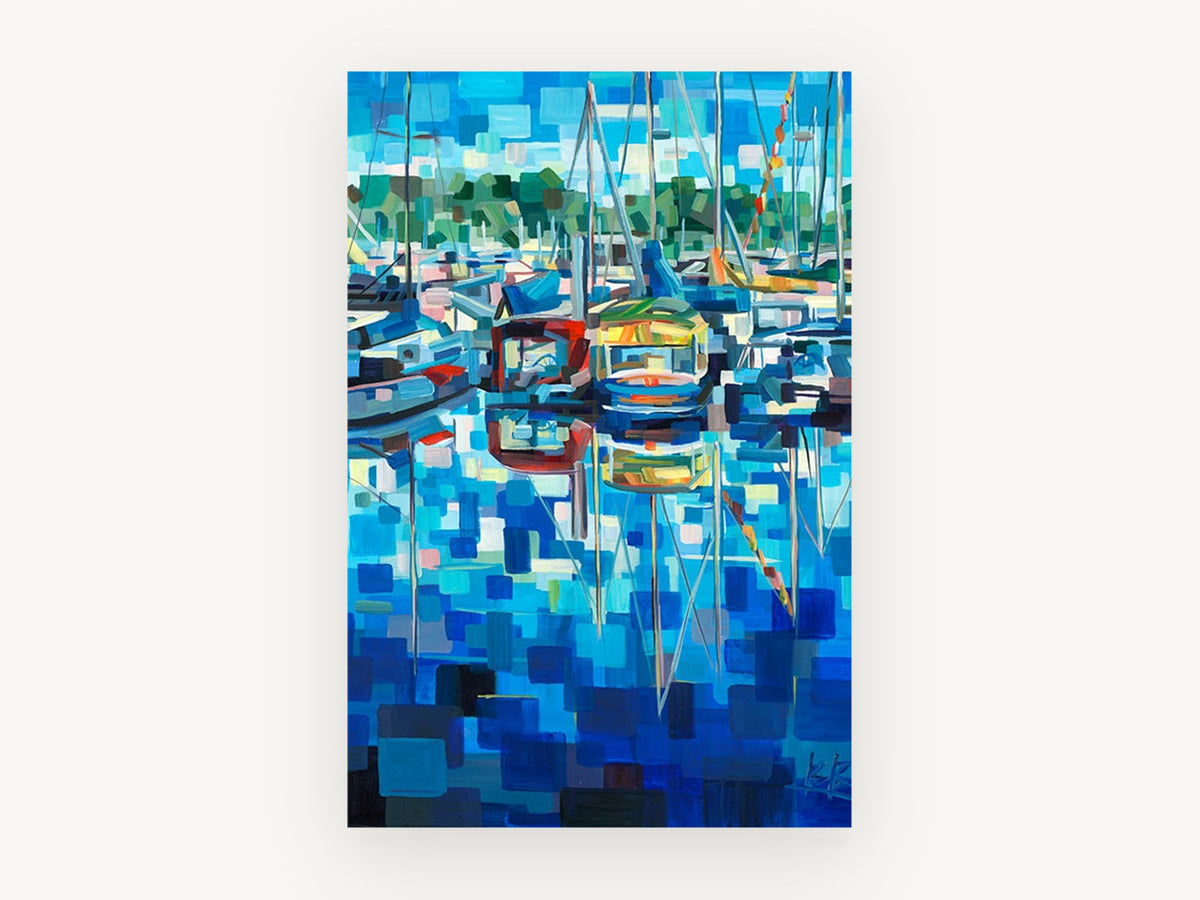 Blue Marina Mosaic, coastal canvas wall art print, front view