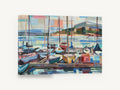 Marina Masts at Dusk, sailboat marina expressive harbour artwork, coastal canvas wall art print ready to hang
