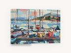 Marina Masts at Dusk, sailboat marina expressive harbour artwork, coastal canvas wall art print ready to hang