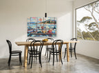 Marina Masts at Dusk coastal canvas print on the wall of a dining room
