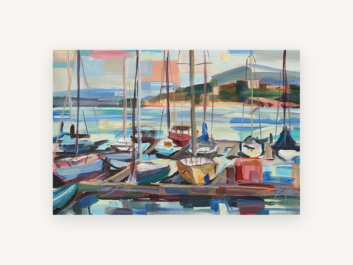 Marina Masts at Dusk, coastal canvas wall art print, front view