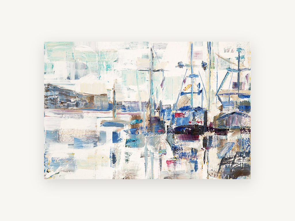 Harbour in White Light, coastal canvas wall art print, front view