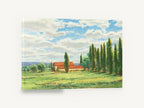 Poplars and Red Barn, red roof barn poplar countryside painting, landscape canvas wall art print ready to hang