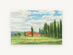 Poplars and Red Barn, red roof barn poplar countryside painting, landscape canvas wall art print, front view