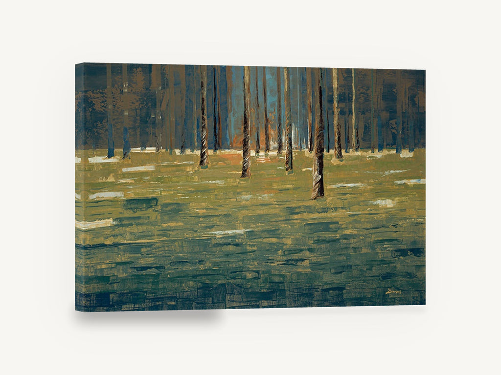 Twilight Trunk Clearing, abstract forest clearing trunks artwork, landscape canvas wall art print ready to hang