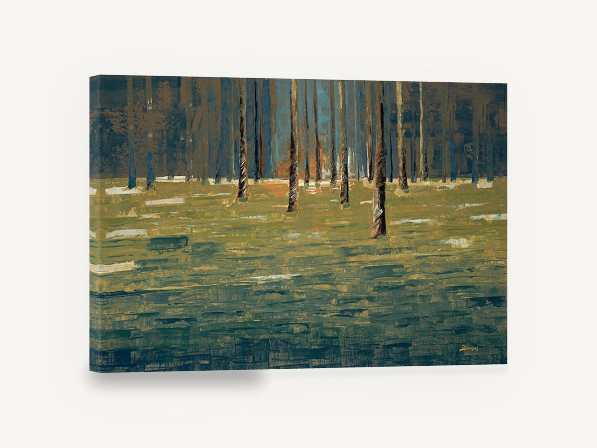 Twilight Trunk Clearing, abstract forest clearing trunks artwork, landscape canvas wall art print ready to hang