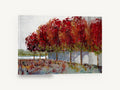 Crimson Tree Row, red autumn trees painterly landscape, landscape canvas wall art print ready to hang
