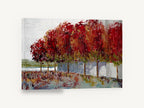 Crimson Tree Row, red autumn trees painterly landscape, landscape canvas wall art print ready to hang