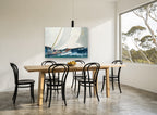 Heeling Under Full Sail coastal canvas print on the wall of a dining room