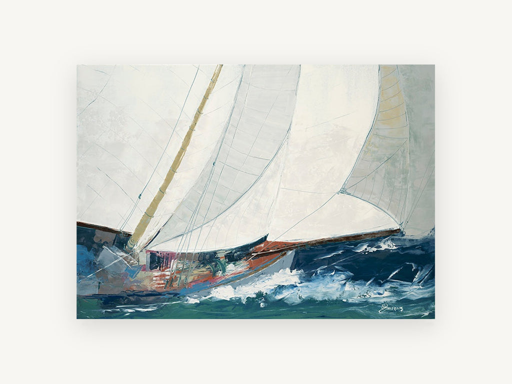 Heeling Under Full Sail, coastal canvas wall art print, front view