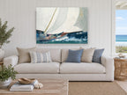 Heeling Under Full Sail coastal canvas print on the wall of a beach house living room