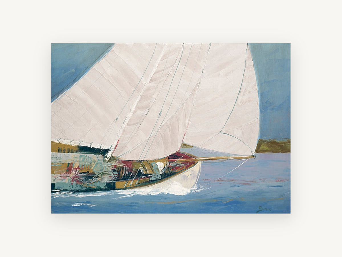 Sails Full Across Blue, coastal canvas wall art print, front view