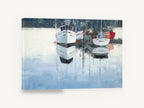Still Harbour Moorings, moored boats harbour reflection painting, coastal canvas wall art print ready to hang