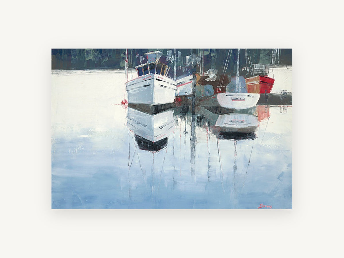 Still Harbour Moorings, coastal canvas wall art print, front view