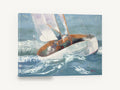 Heeling Into the Swell, sailboat heeling in rough sea painting, coastal canvas wall art print ready to hang