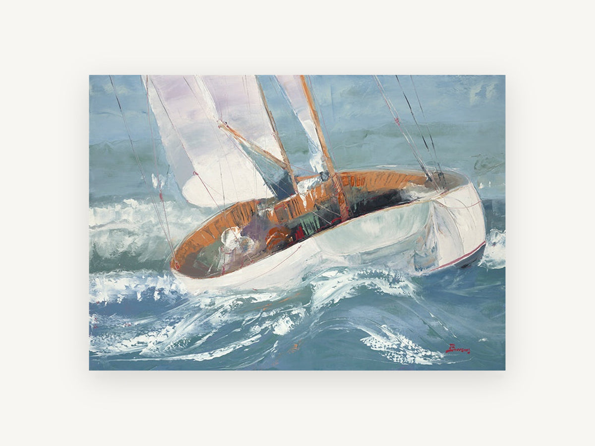Heeling Into the Swell, coastal canvas wall art print, front view