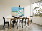 Lifeguard Tower Stairs coastal canvas print on the wall of a dining room