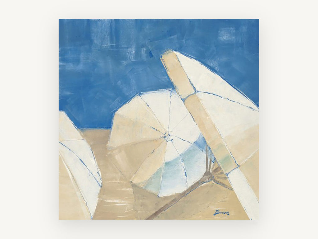 Umbrellas on Blue, vintage canvas wall art print, front view