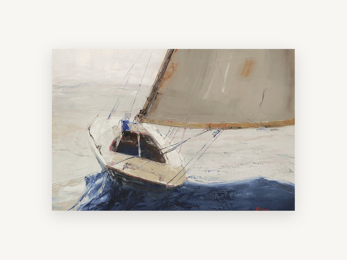 Single Sail Heeling, coastal canvas wall art print, front view