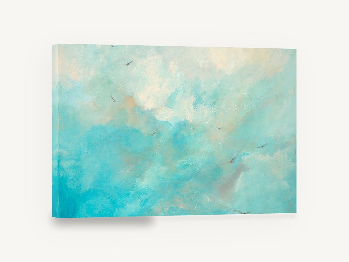 Gulls Through Turquoise Sky, birds in turquoise sky painting, animal canvas wall art print ready to hang