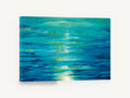 Moonlit Teal Shimmer, teal ocean light reflection painting, coastal canvas wall art print ready to hang