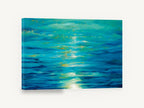 Moonlit Teal Shimmer, teal ocean light reflection painting, coastal canvas wall art print ready to hang