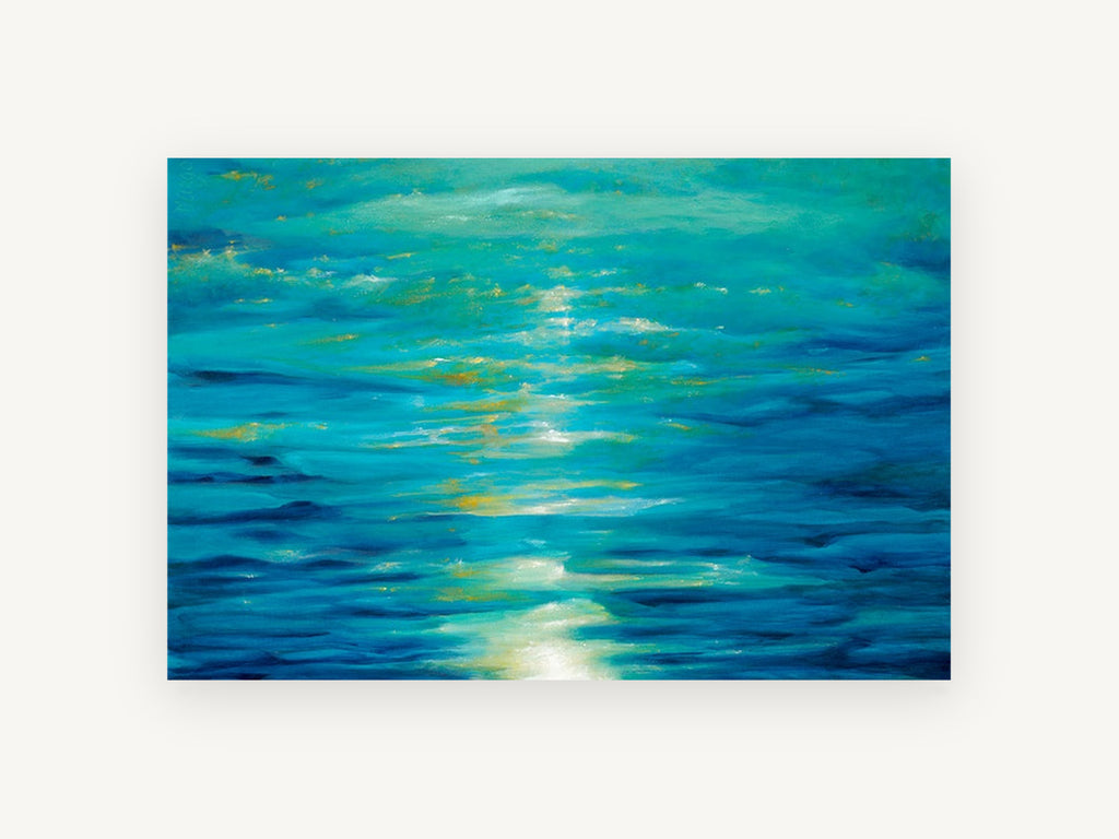 Moonlit Teal Shimmer, coastal canvas wall art print, front view