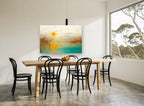 Amber Sun Lagoon coastal canvas print on the wall of a dining room