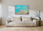 Two Birds Aloft animal canvas print on the wall of a living room