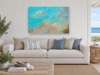 Two Birds Aloft animal canvas print on the wall of a beach house living room