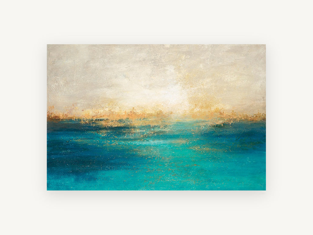 Golden Shore Teal Haze, coastal canvas wall art print, front view