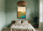 Lone Tree Teal Field landscape canvas print on the wall of a bedroom