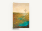 Lone Tree Teal Field, lone tree abstract landscape painting, landscape canvas wall art print ready to hang