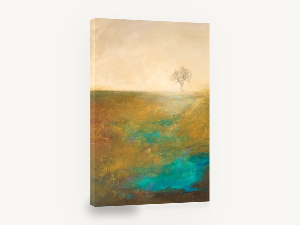 Lone Tree Teal Field, lone tree abstract landscape painting, landscape canvas wall art print ready to hang