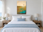Lone Tree Teal Field landscape canvas print on the wall of a bedroom