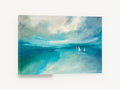 Three Sails Adrift, turquoise sailboats abstract seascape, coastal canvas wall art print ready to hang