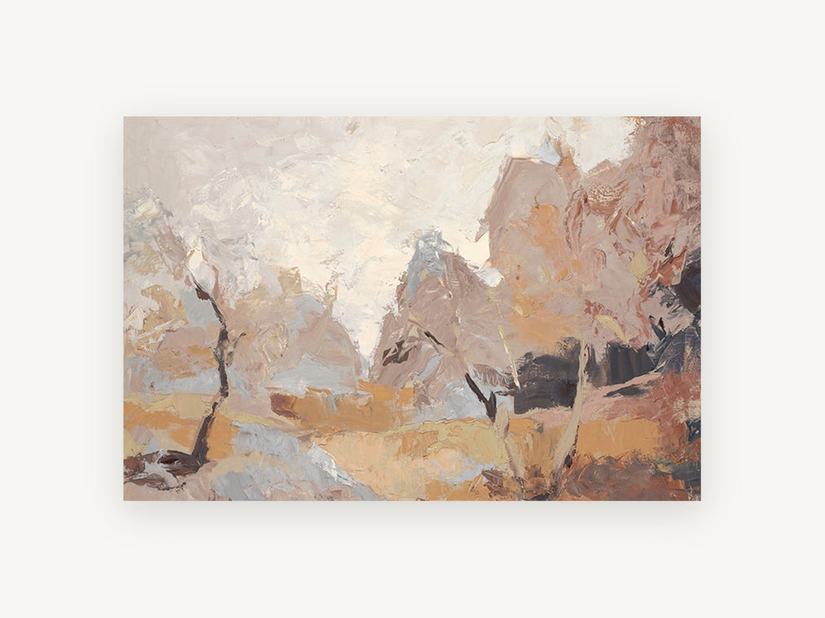 Dusty Ochre Clearing, abstract autumn clearing landscape painting, landscape canvas wall art print, front view