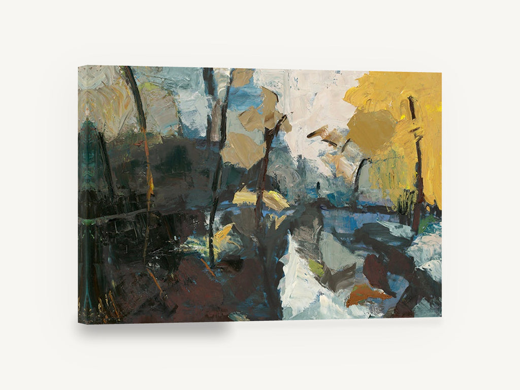 Golden Birch Thaw, autumn woodland abstract landscape painting, landscape canvas wall art print ready to hang