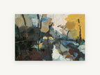 Golden Birch Thaw, autumn woodland abstract landscape painting, landscape canvas wall art print, front view