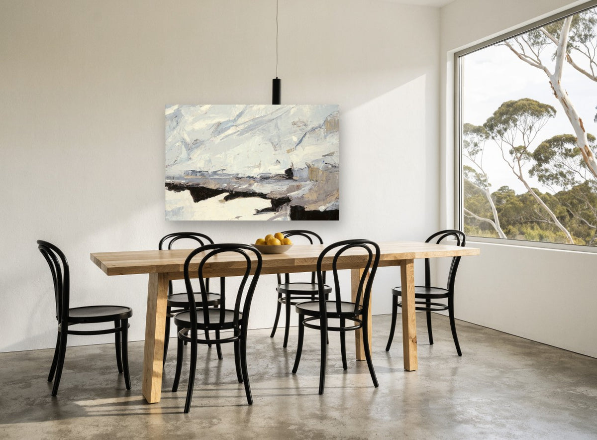 Snowfield Ridgeline landscape canvas print on the wall of a dining room