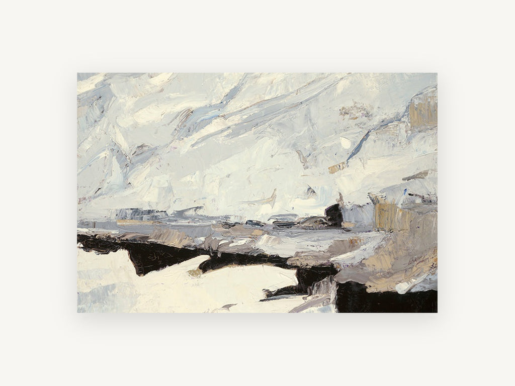 Snowfield Ridgeline, snowy mountain abstract landscape painting, landscape canvas wall art print, front view