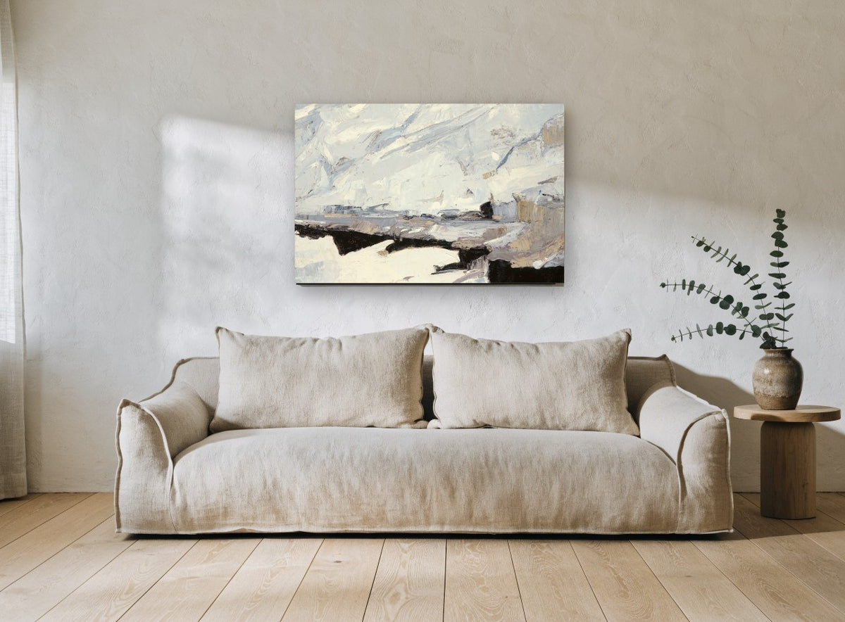 Snowfield Ridgeline landscape canvas print on the wall of a living room