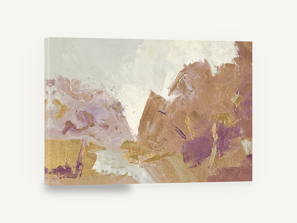 Lavender Ridge Clearing, lavender and gold abstract landscape, landscape canvas wall art print ready to hang
